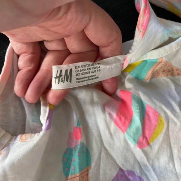 H&M Girls White Dress with Neon Ice Cream Cones Size 6-8 - Picture 3 of 4